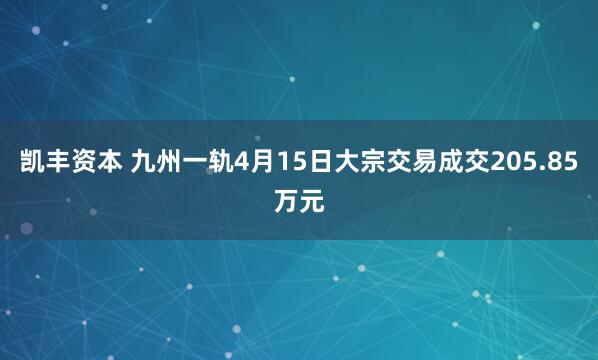 凯丰资本 九州一轨4月15日大宗交易成交205.85万元